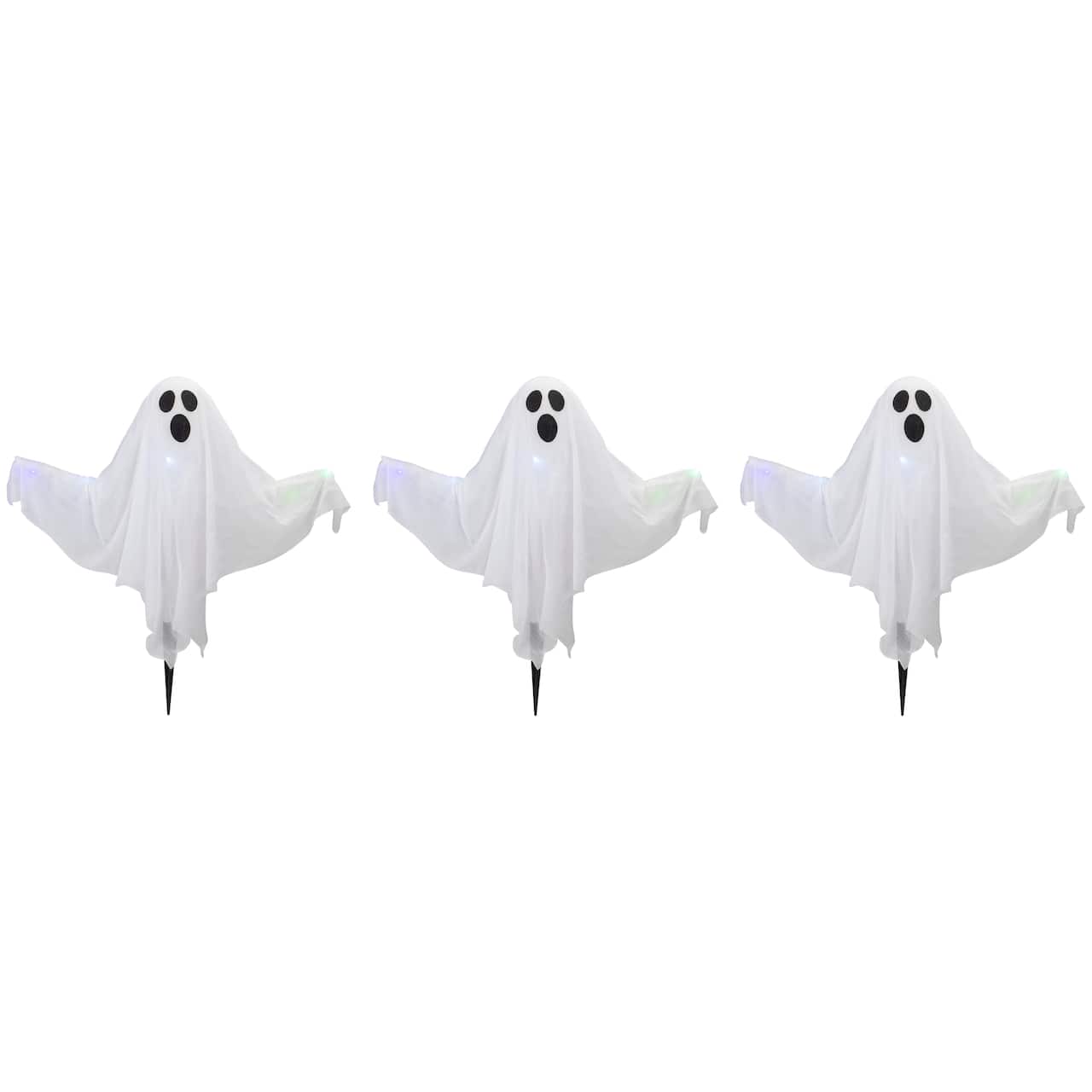 Lighted White Ghost Halloween Lawn Stakes Set, 3ct.